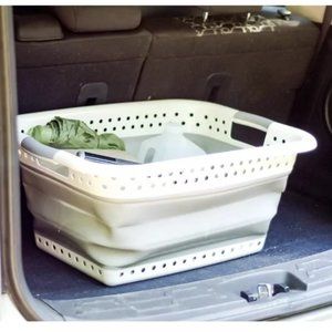 Camco Collapsible Laundry Basket | Simple Pop-open and Collapse-down | Gray and